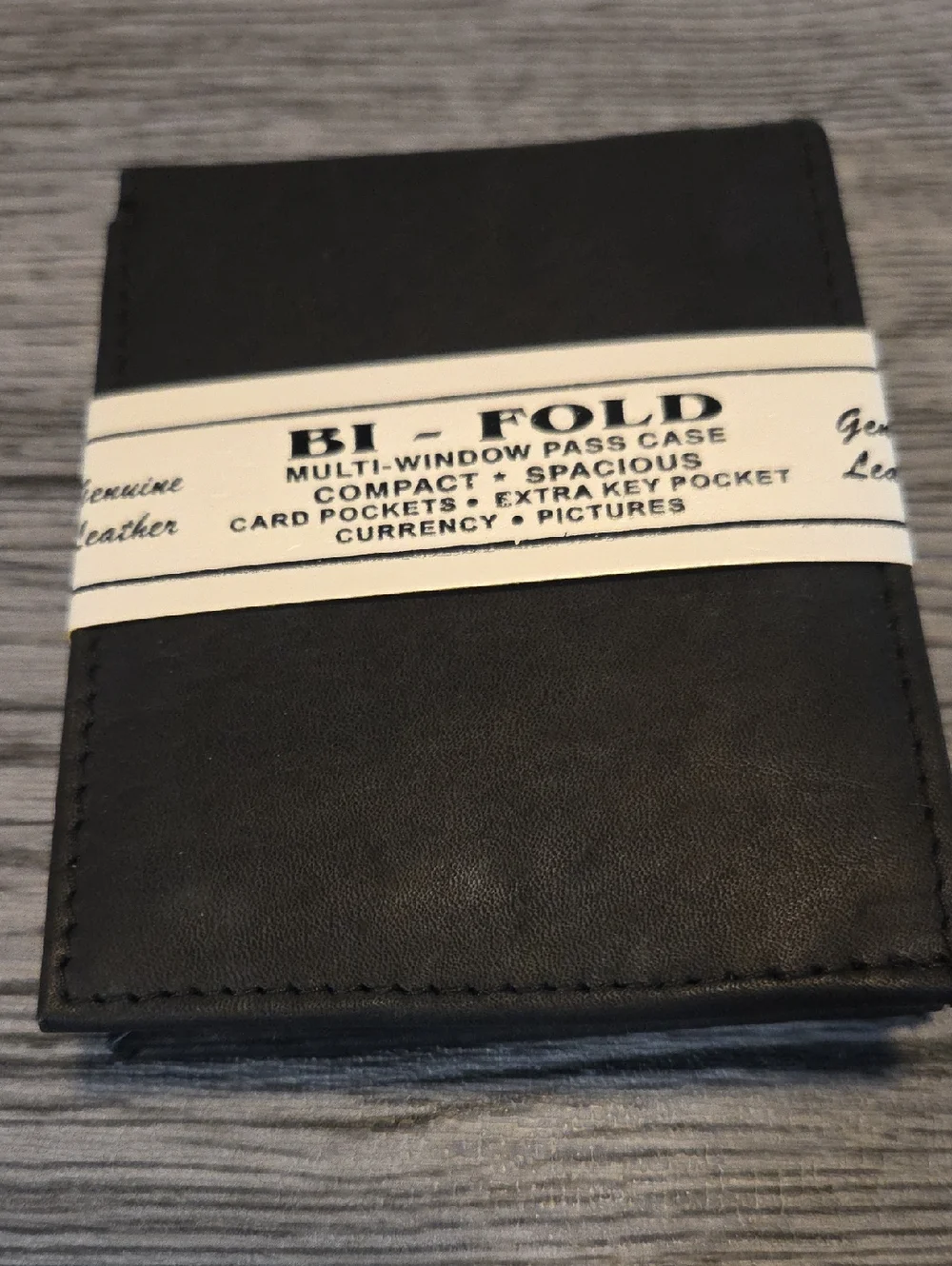 Black Bi-Fold Leather Wallet - Multi-Window Card Case